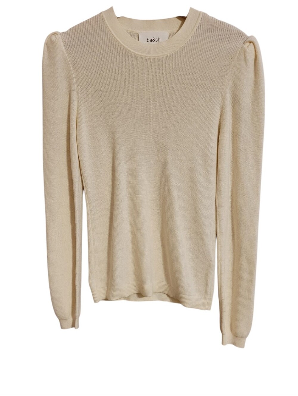 Ba&sh Ivory Knit Puff Sleeve Crew Sweater